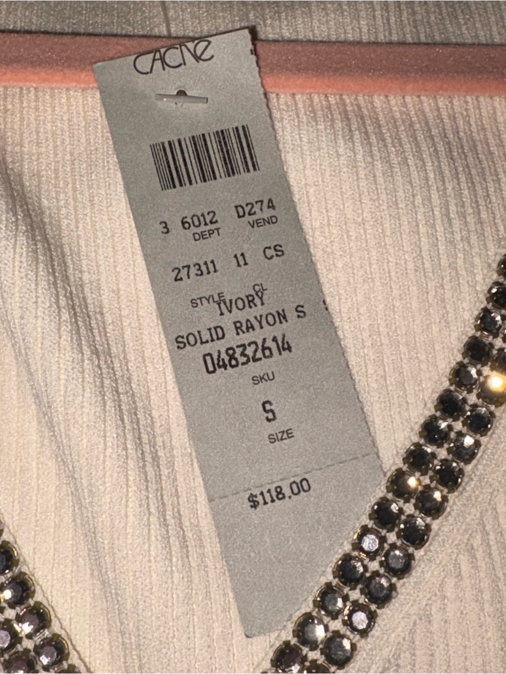 Cache Ivory Ribbed Tank with Rhinestone Trim - Picture 5 of 7